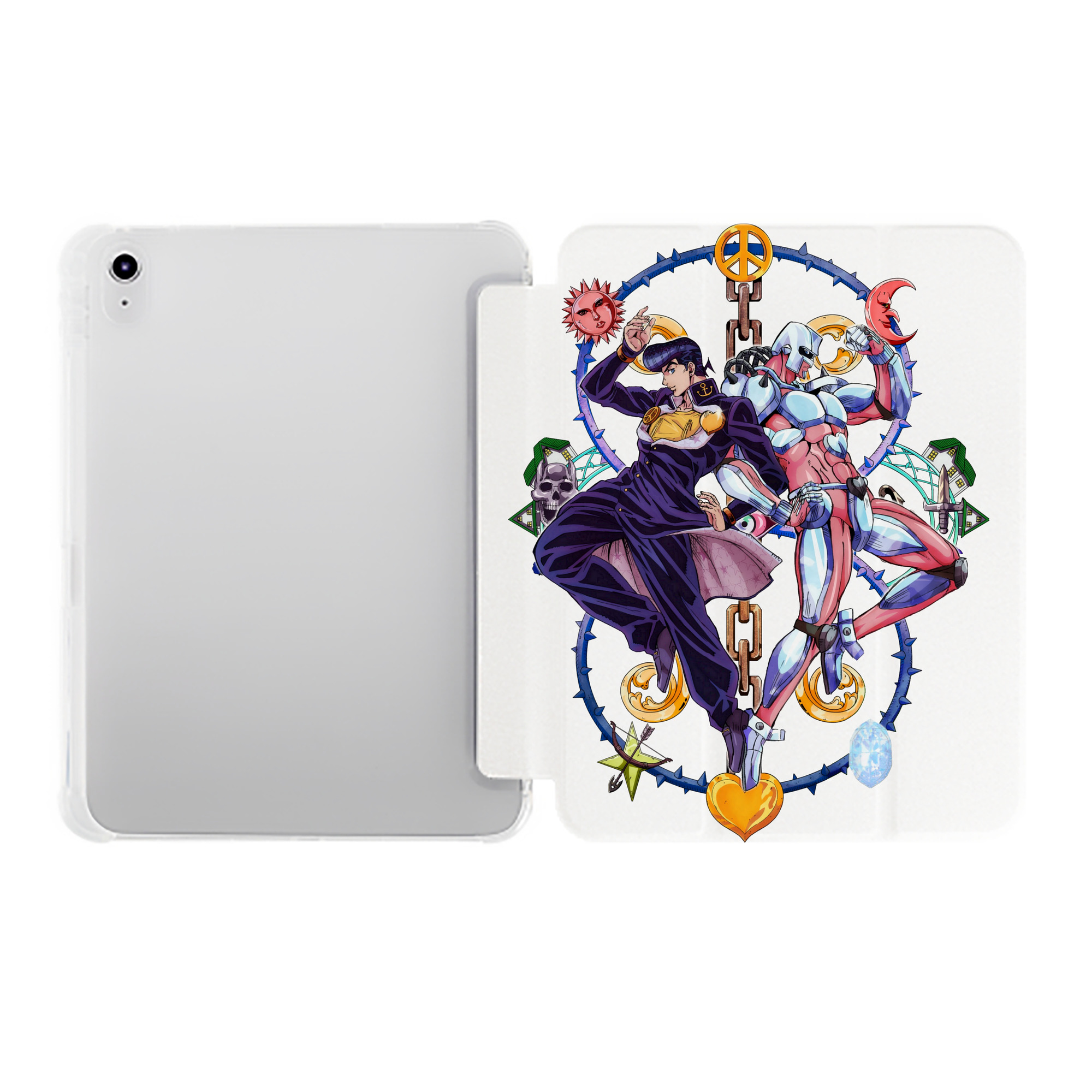 （画像用） ジョジョの奇妙な冒険 ひがしかた じょうすけ JoJo's Bizarre Adventure Higashikata Josuke IPad ケース ペン収納付き 三つ折りスタンド PUレザー×シリコン 対応機種9.5/10.5/10.9インチ